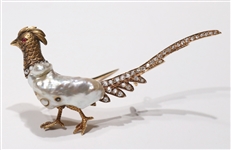 Antique Pheasant Pearl and Diamond Brooch