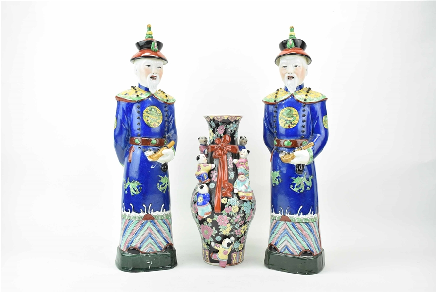 Chinese Famille Rose Qing-Dynasty Emperor Statues