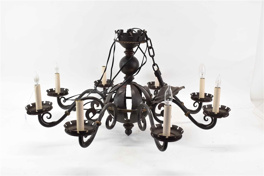 8 Arm Patinated Metal Chandelier