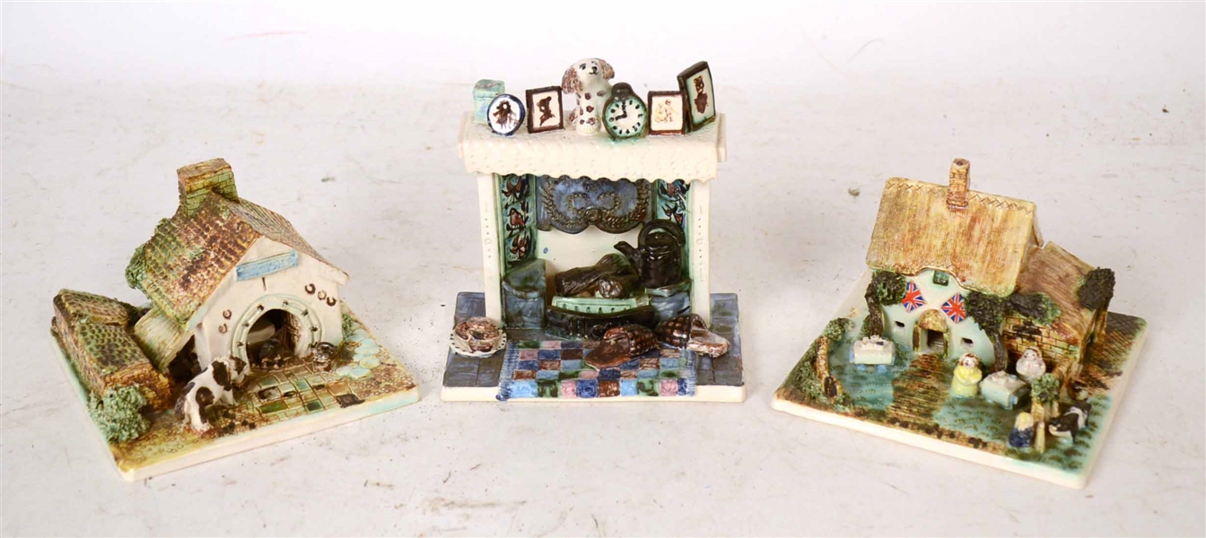 Two English Ceramic Cottages and a Fireplace