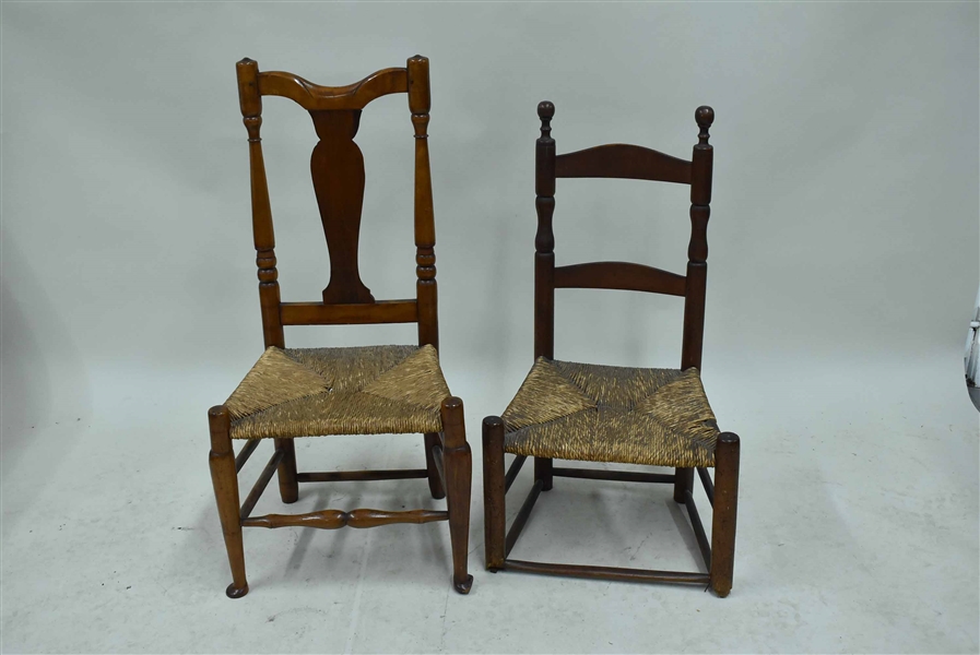 Two Antique Rush Seat Side Chairs