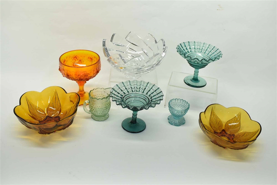 Group of Colored Pressed Glass Table Articles 