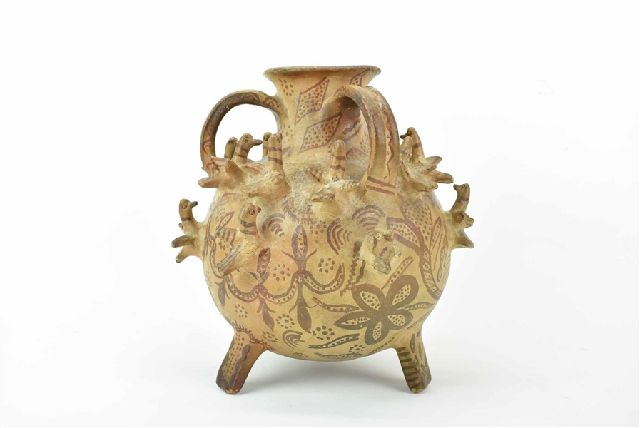 Pre-Columbian Style Tripod Pottery Vessel Urn 