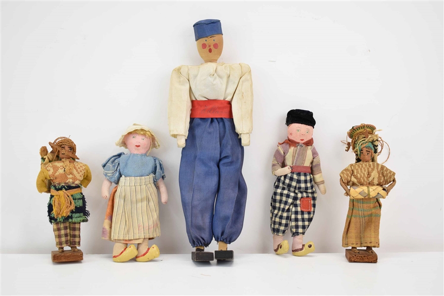 Five Wood and Cloth Dolls