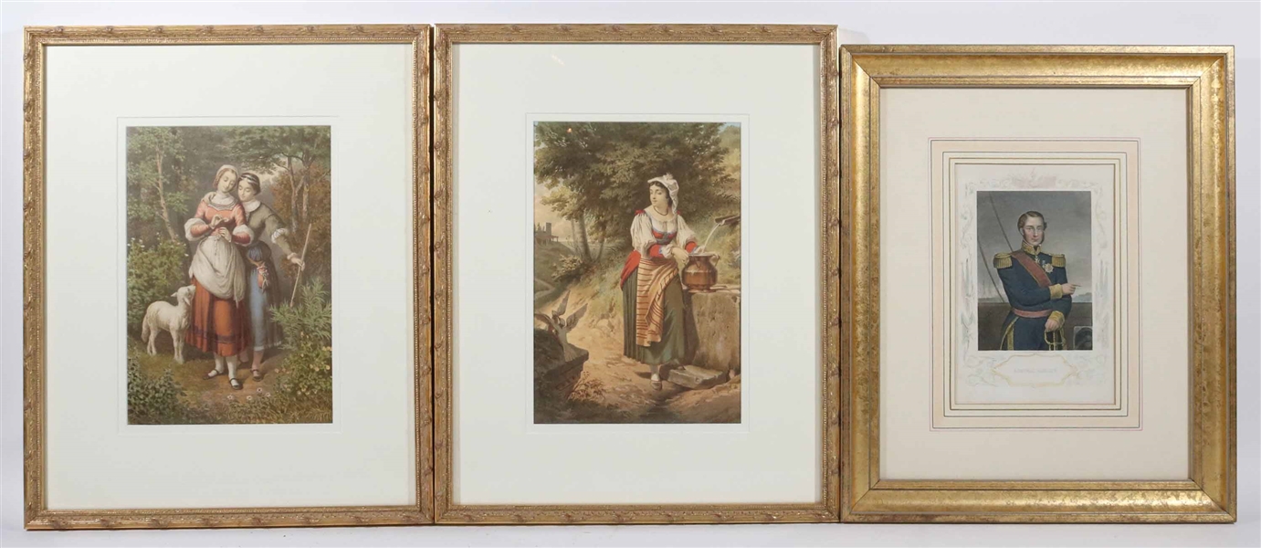 Two Colored Engravings of Peasants Girls