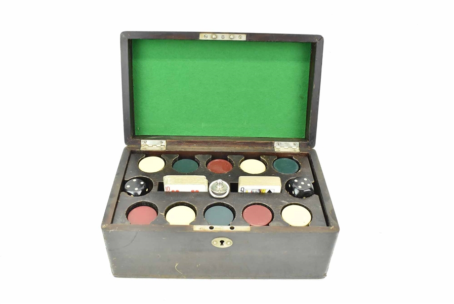 Antique Poker Game Chips in Wood Box