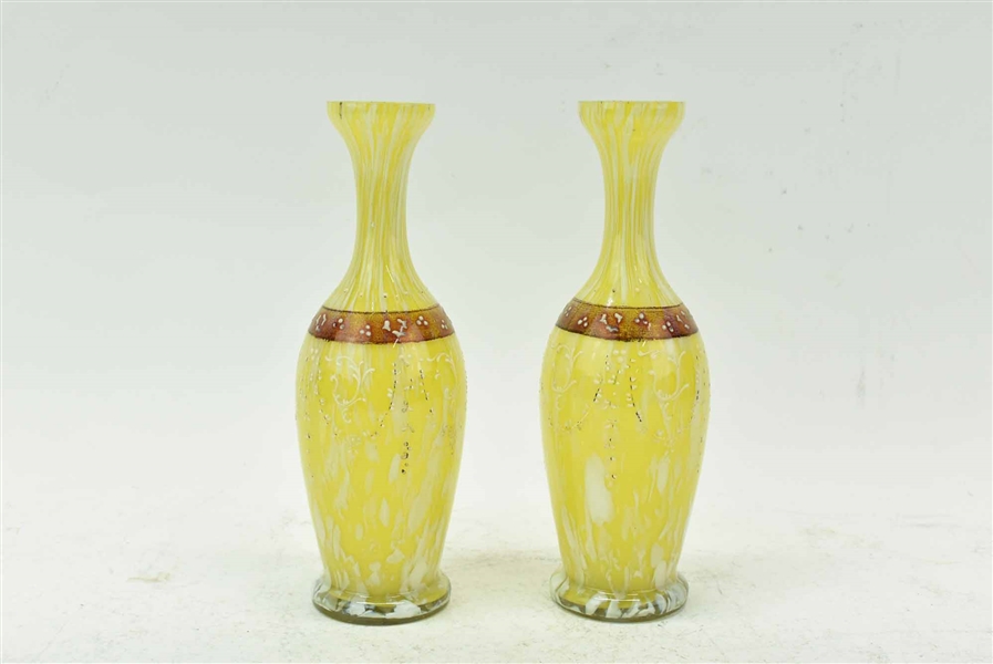 Pair of Bohemian Yellow Spatter Vases