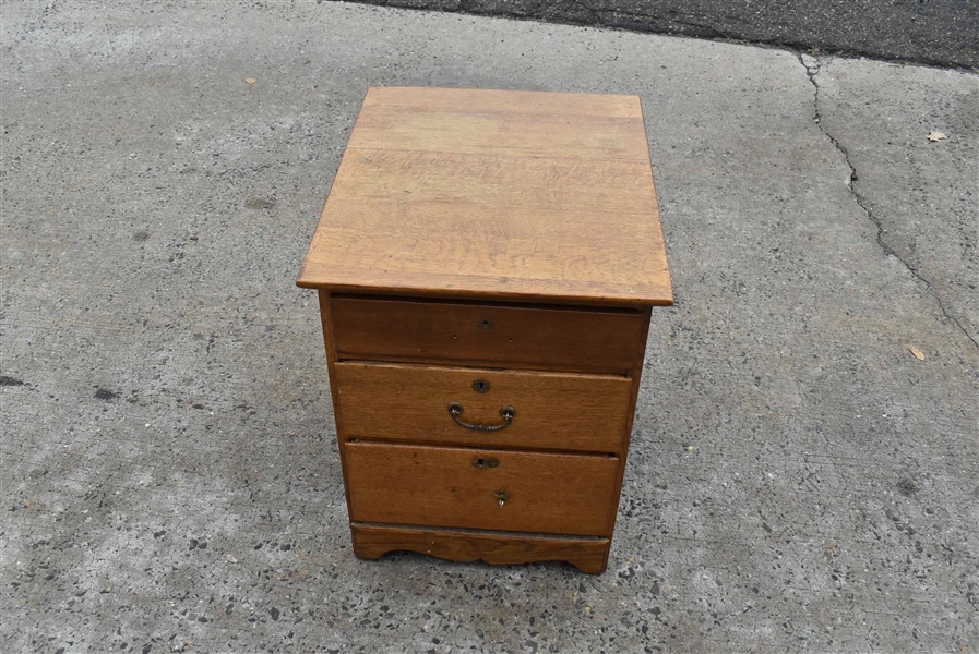Figured Oak Three-Drawer Side Cabinet