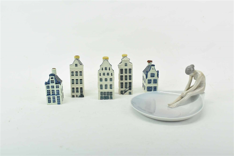 5 Vintage Blue Delft Porcelain Houses