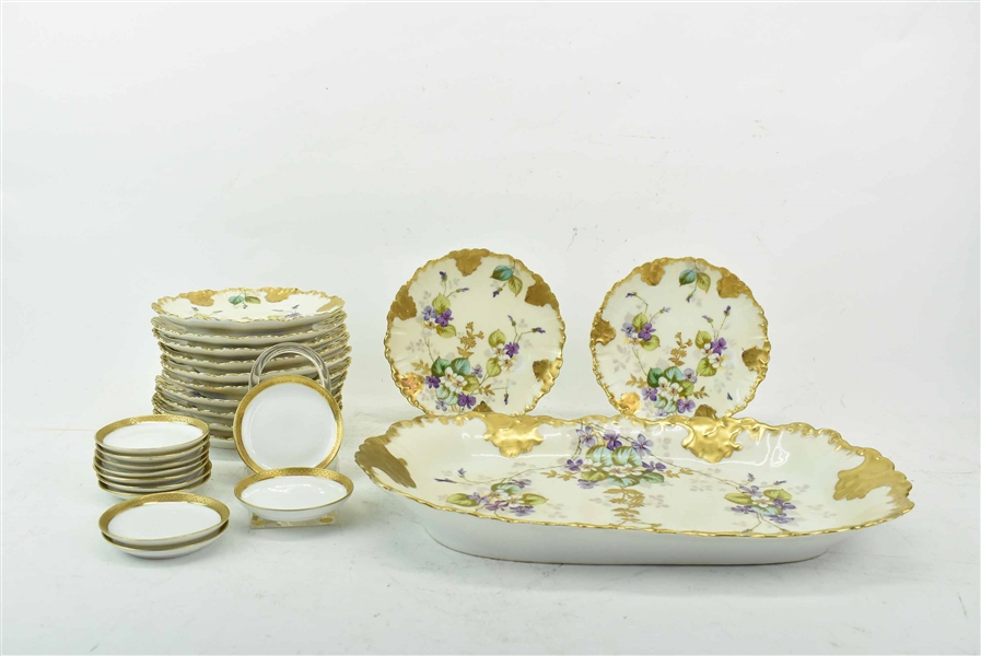 12 Limoges Porcelain Floral Plates and Platter 