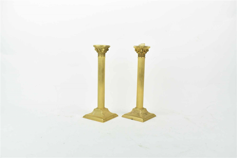 Pair of Neoclassical Gilt Metal Candlesticks 