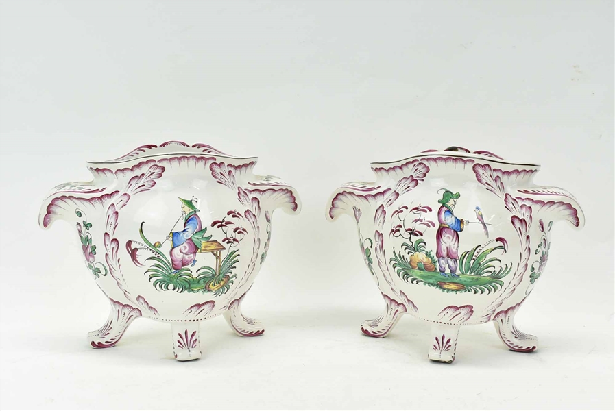 Pair of French Faience Chinoiserie Cache Pots