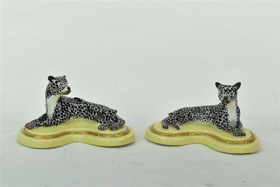 Pair of Italian Porcelain Leopard Figurines