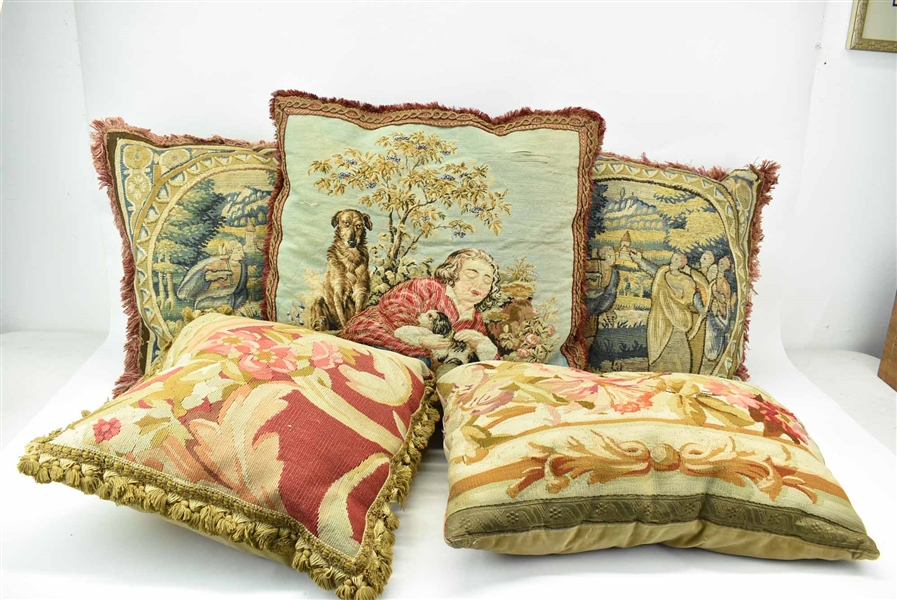 Group of Assorted Needlework Throw Pillows