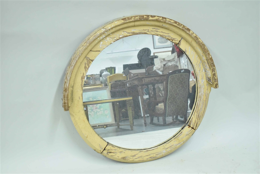 Vintage Circular Wooden Hanging Wall Mirror 