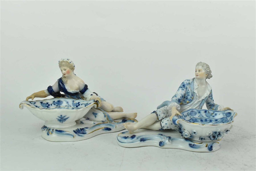 Pair Meissen Porcelain Figural Master Salts