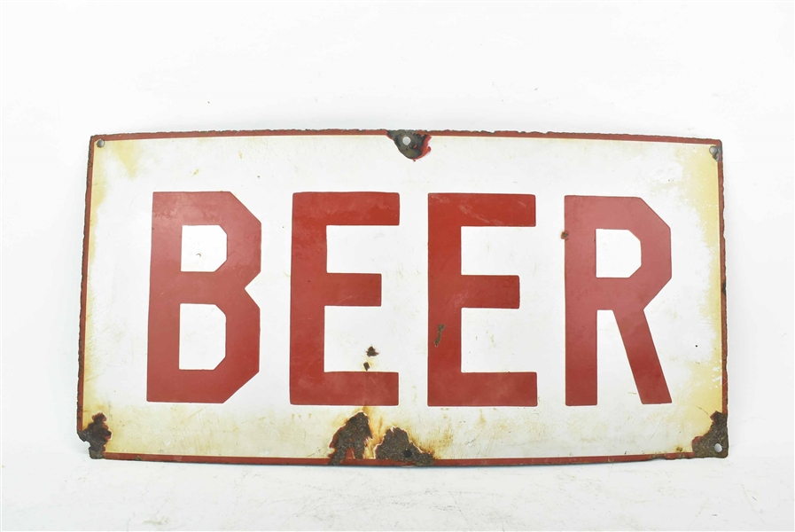 Vintage Red and White Beer Sign