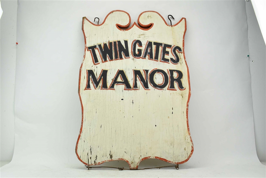 Vintage Wooden Twin Oaks Manor Advertising Sign