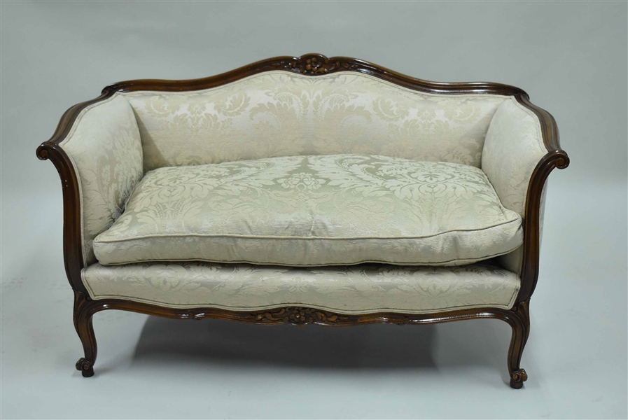 French Floral Carved Settee on Scroll Feet