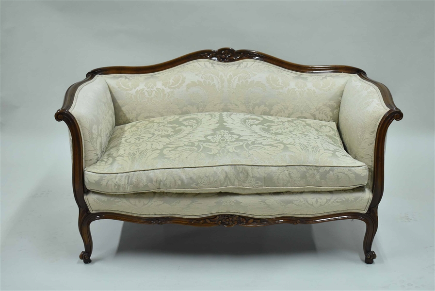 French Floral Carved Settee on Scroll Feet