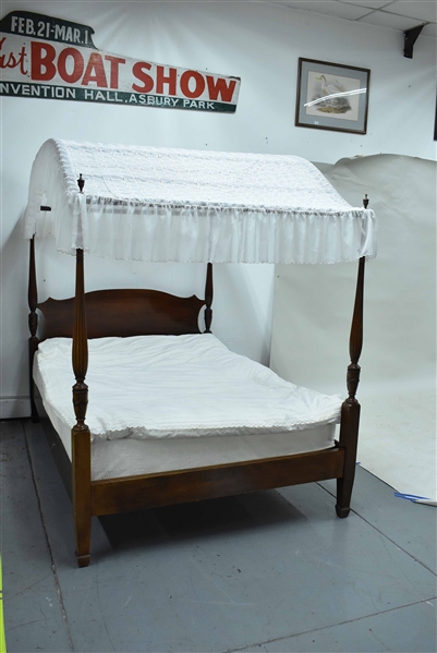 Hepplewhite Style Mahogany Carved Canopy Bed