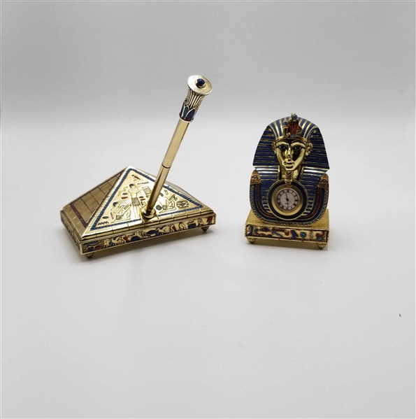 Egyptian Style Desk Writing Accessories w/ Clock