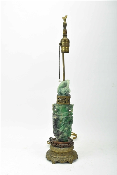 Chinese Green Hardstone Urn Form Table Lamp
