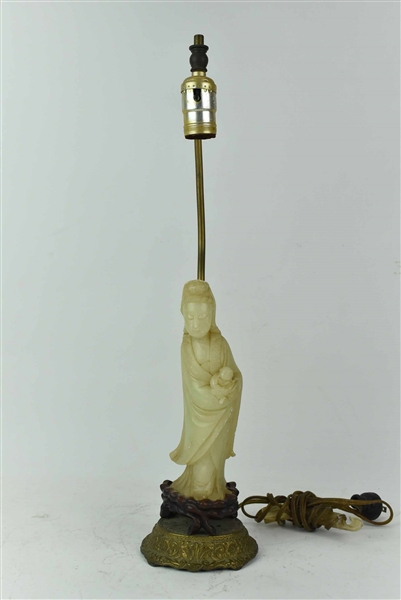 Carved Soapstone Geisha and Baby Figural Lamp
