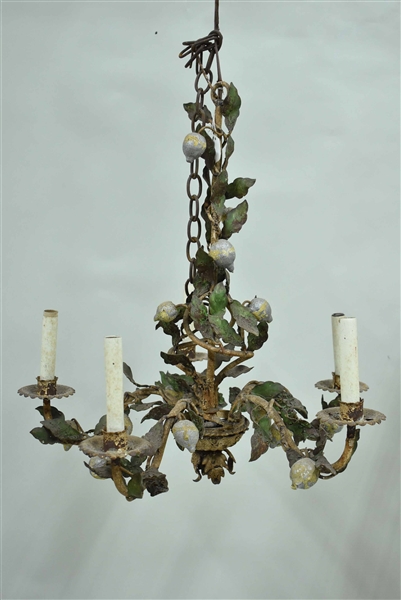 Toleware Polychrome Painted 5 Light Chandelier