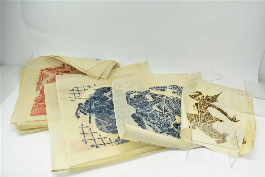Group of 13 Assorted Colored Thai Rubbings