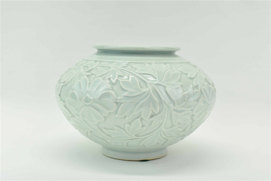Celadon Embossed Floral Vase