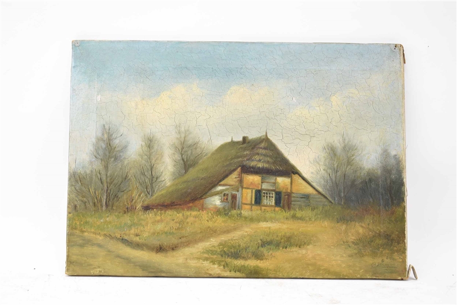 Oil On Canvas of Dutch Home in Landscape