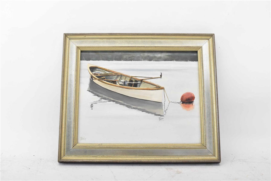 Oil on Board of Boat on Lake