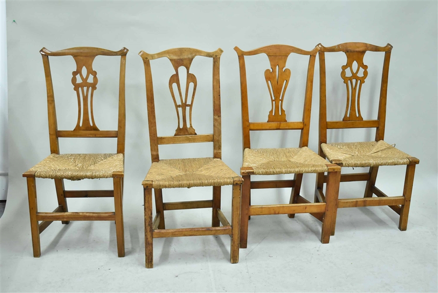 Pair Antique Chippendale Cherrywood Side Chairs