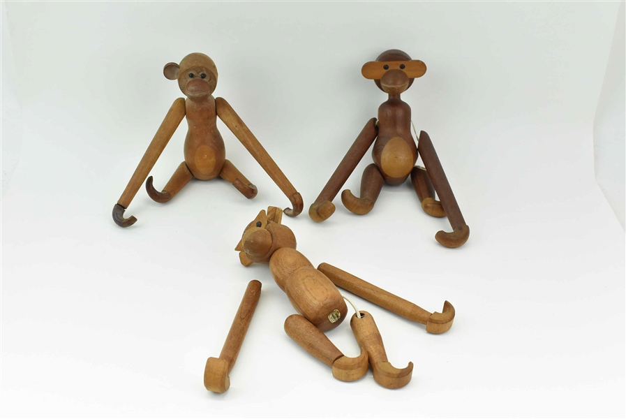 Three Kay Bojesen Style Teak Monkey Figures