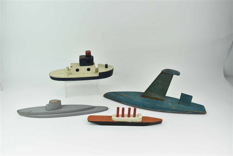 Group of Vintage Wooden Toy Boats