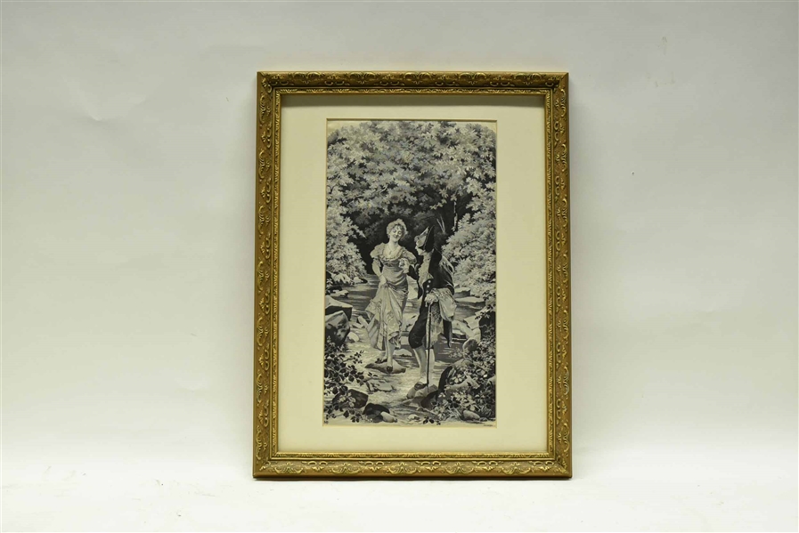 Framed Needlework of Continental Couple