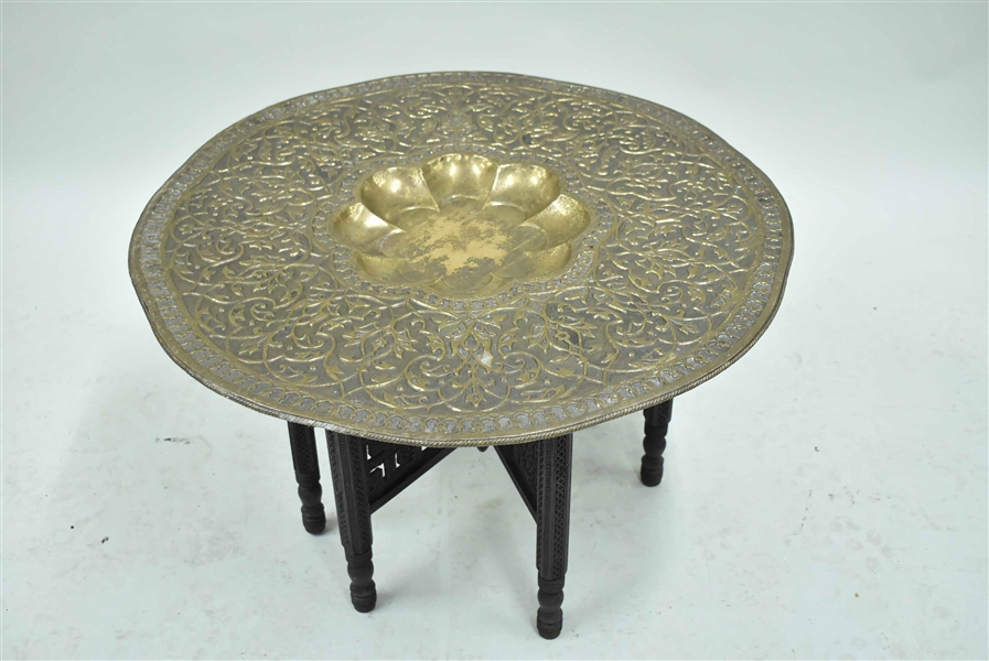 Vintage Moroccan Brass Top Tray Table