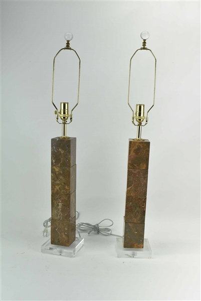Pair of Modern Stacked Marble Table Lamps