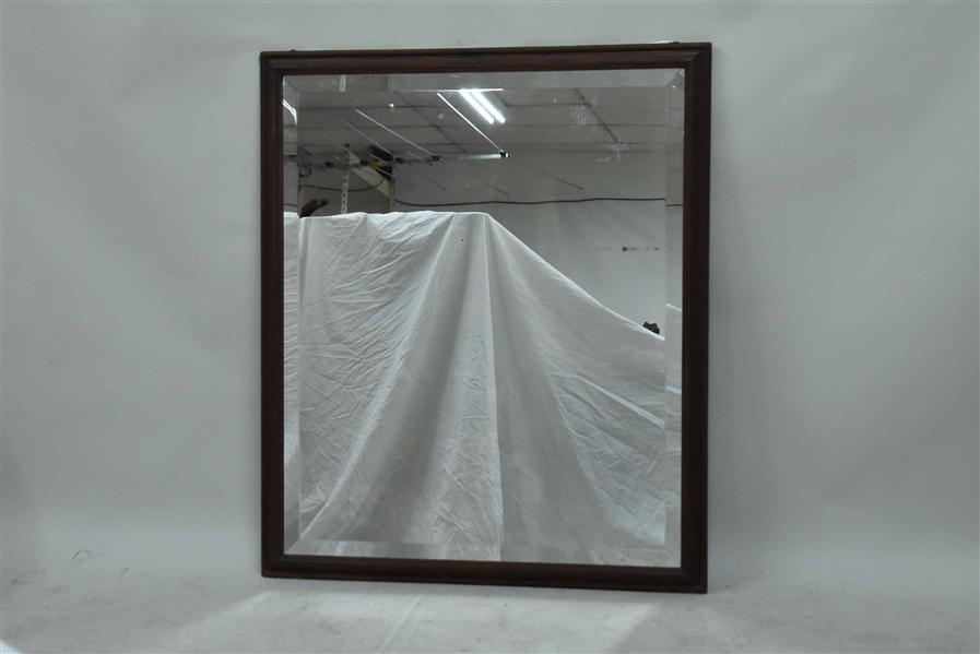 Oak Framed Beveled Glass Hanging Wall Mirror