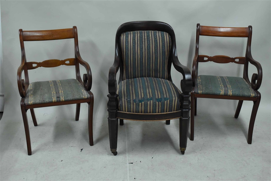 Pair of Sabre Leg Mahogany Arm Chairs