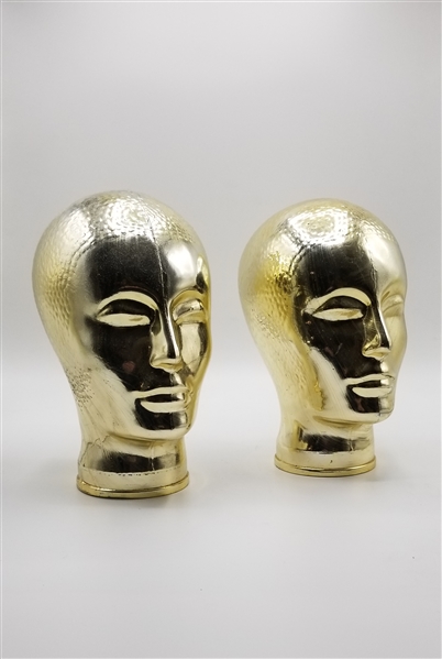 Pair of Gold Colored Metal Formed Heads 