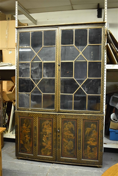 Asian Chinoiserie Decorated Bookcase Cabinet