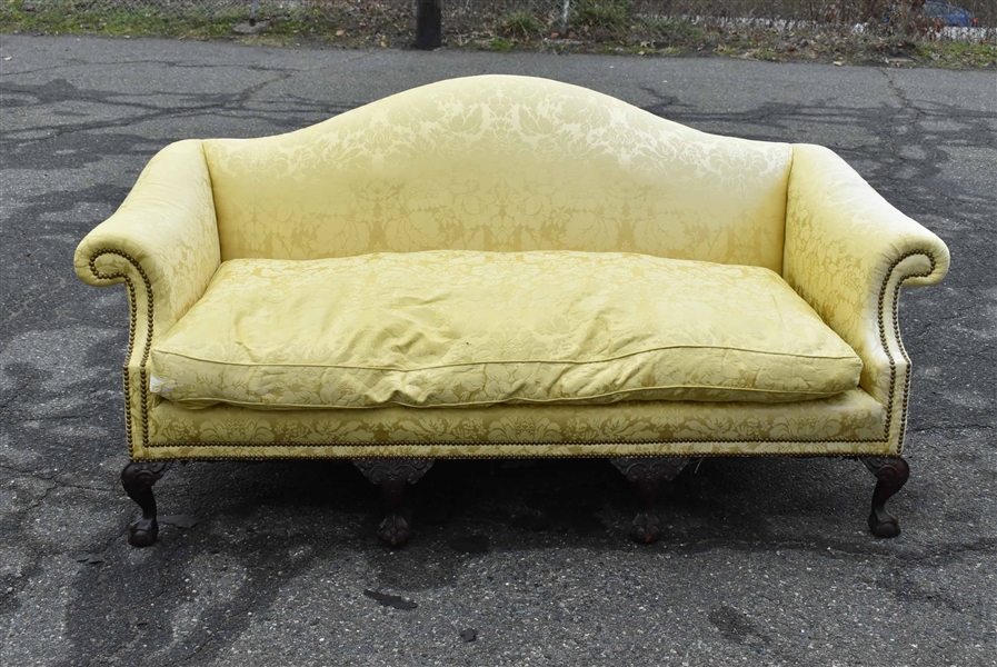 Chippendale Style Yellow Damask Upholstered  Sofa