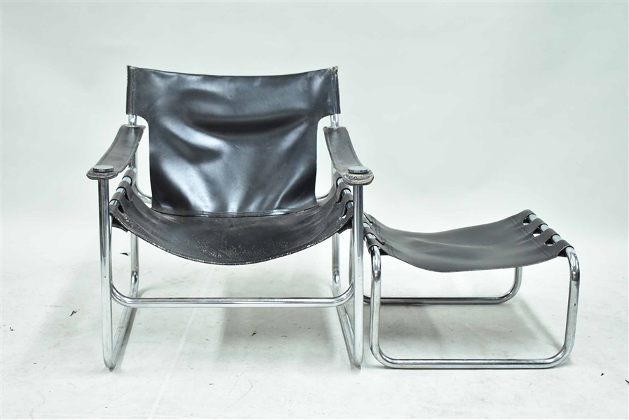Mid Century Modern Leather and Chrome Easy Chair