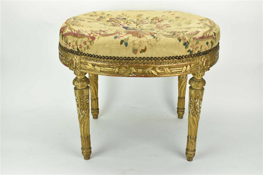 Antique Louis XVI Style Gilt Wood Carved Bench 