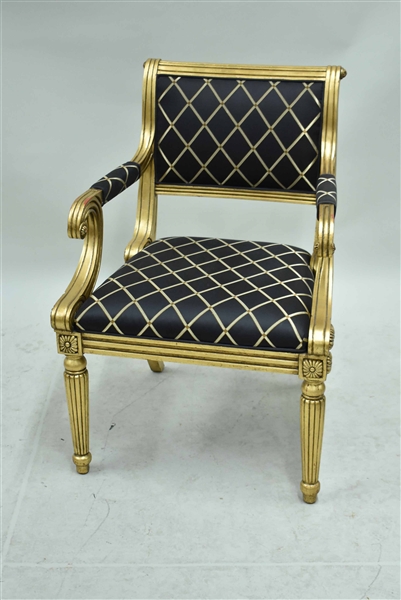 Louis XVI Style Gilt Painted Open Arm Chair