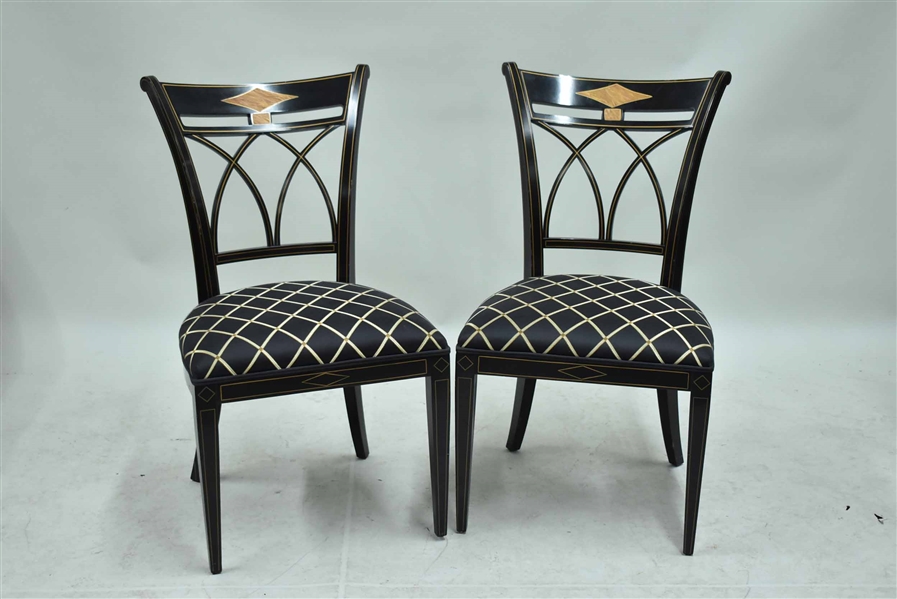 Pair of Gilt Stenciled Upholstered Side Chairs
