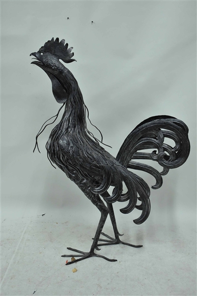 Large Hand Crafted Metal Rooster Sculpture