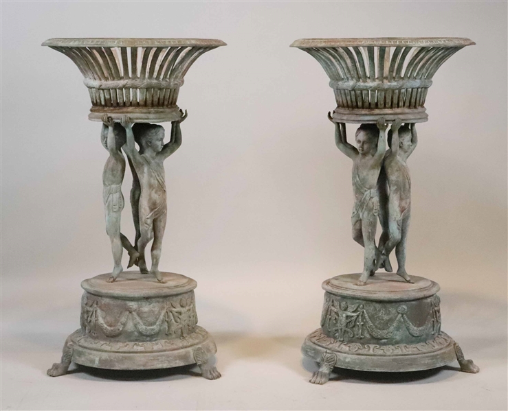 Pair of Neoclassical Style Bronze Plant Stands